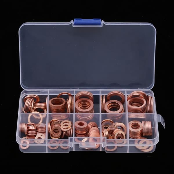 200 stk kobber skive pakning mutter bolt flat sett O-ring solid pakningssortiment kit bilmotor pakningslokk