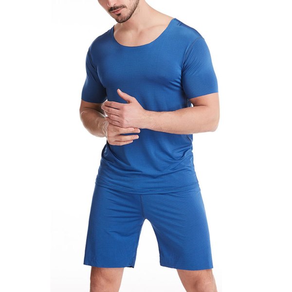 Pyjamasset för män Casual Wear Kortärmade T-shirts + Shorts Hemkläder, Färg: Blå, Storlek: 3XL