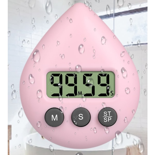 Vandtæt brusebadstimer, digital timer, badeværelses- og køkkentimer, nedtællingstimer med sugekop Lys pink Light pink