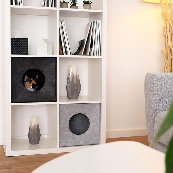 Foldable Cat Bed Cube Robust Felt House For Shelves And Systems Freestanding Easy Maintenance Dark Grey 33x37x33cm