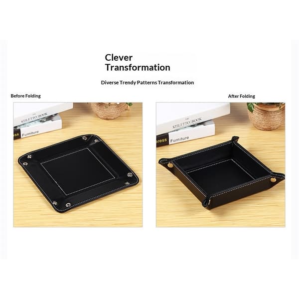 Valet Tray Desk Storage Organizer - Premium PU Leather Bedside Table Tray