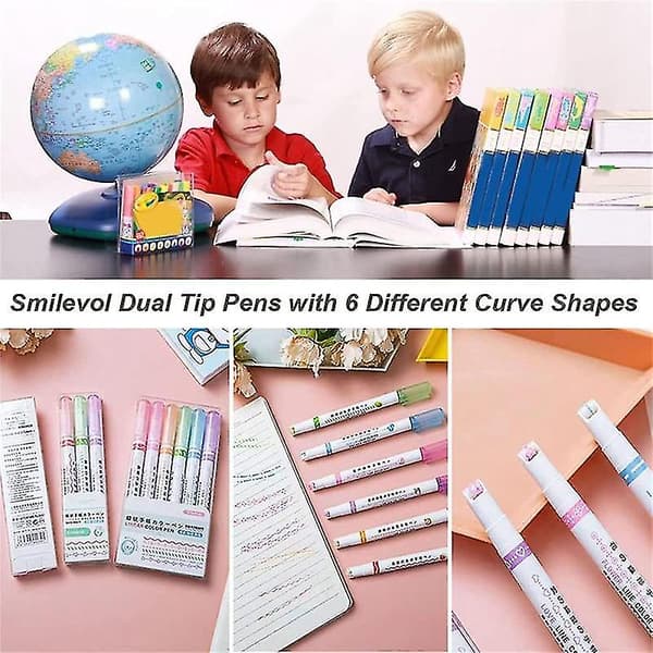 2 Sets Curved Highlighters - Dual Tip with 6 Different Shapes, Highlighters for Writing and Drawing