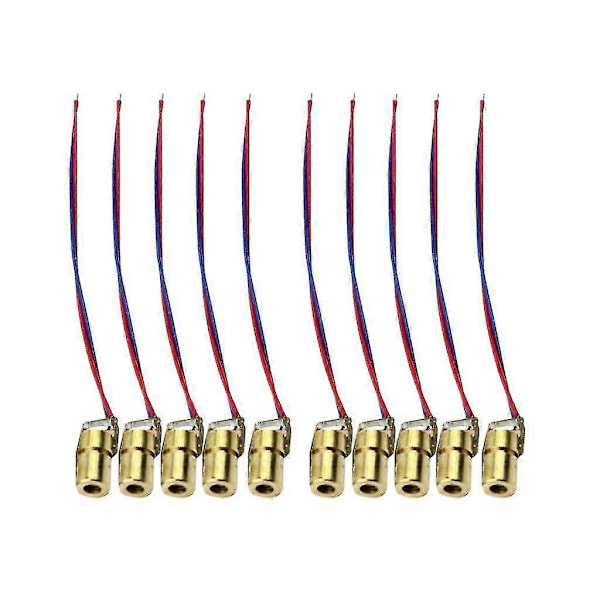 10 st 5V 650nm 6mm 5mW Mini Laserpunkt Diodmodul Kopparhuvud Röd