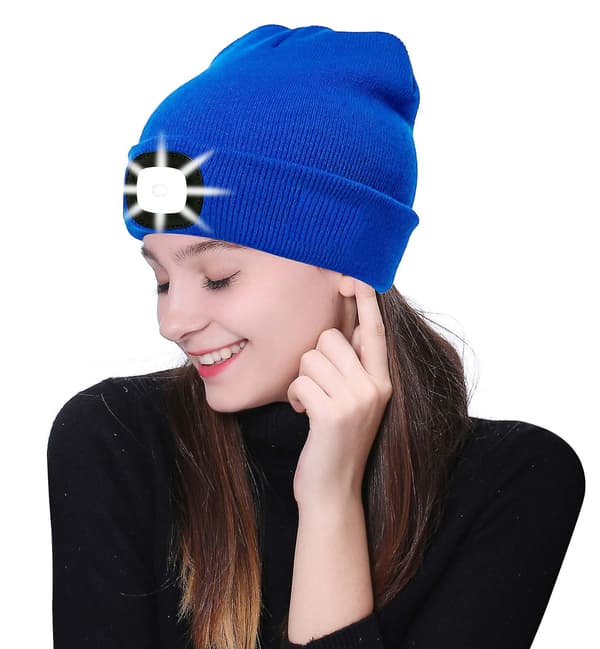Light Beanie Cap Rechargeable Running Hat Ultra Bright 4 LED Waterproof Headlamp (Red)