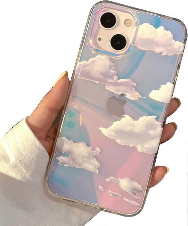 Clear Crystal Case Compatible with iPhone 13 6.1 inch 2021, Slim Shockproof Protective Cover with White Cloud Glitter Design [JUN]