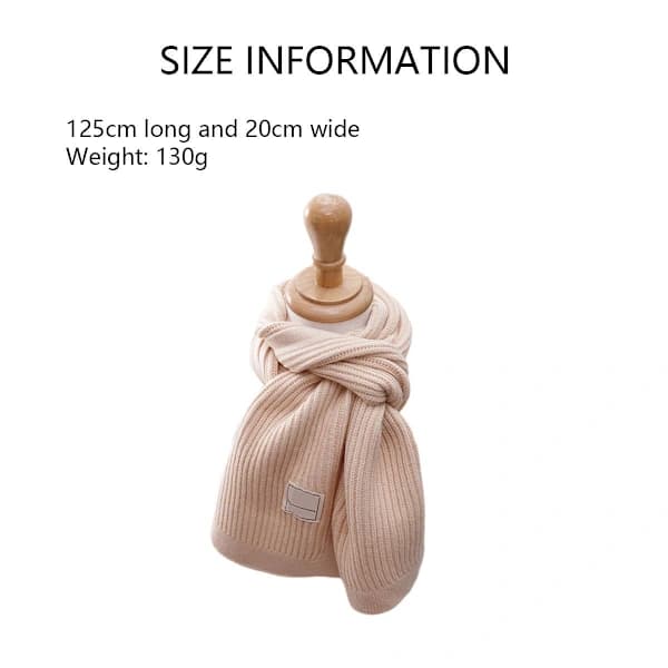 Mykt og varmt strikket barneskjerf, klassisk vinterskjerf for gutter, beige KLB