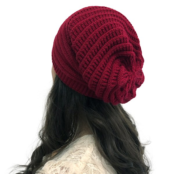Huvudbonad Dam Beanie Varm Stickad Mössa Söt Mössa för Kallt Väder maroon