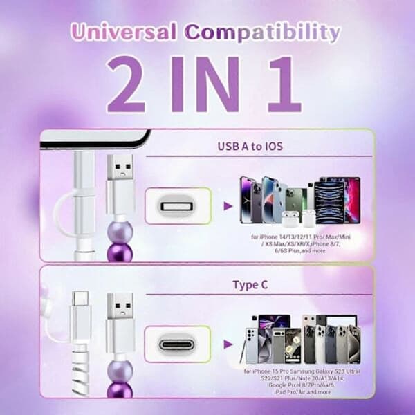 4-i-1 Perlemorskimrende Ladekabel - USB-C til Lightning PD Hurtigladekabel for iPhone 17/16/15 og Android Samsung S25 Grønn