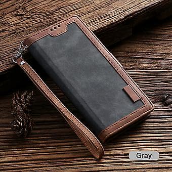 Luxury Leather Retro Wallet Case with Card Slots for iPhone 12 Mini Pro Max 11 (Grey)