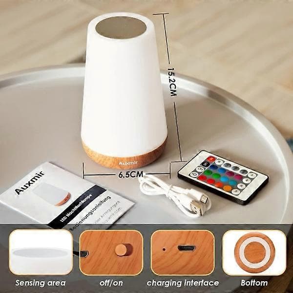 Night light, USB rechargeable lamp, 13 light colors, adjustable brightness