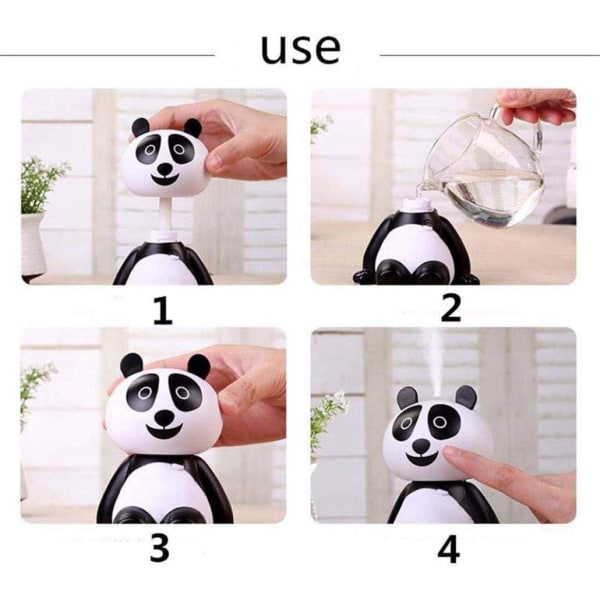 Bedårande Panda-formad luftfuktare, luftdiffusor, luftrenare, spray, med bärbar mini-USB-kabel, lämplig för kontor, familjerum, baby- och barnrum