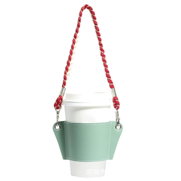 Coffee Cup Chain, Portable PU Leather Drink Cup Holder