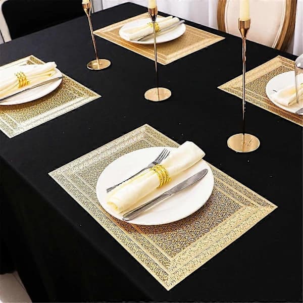 6 Pcs Rectangular Woven Placemats Non-Slip 45x30 cm Textured Scratch-Resistant PVC Placemats, for Kitchen Home Decor Silver