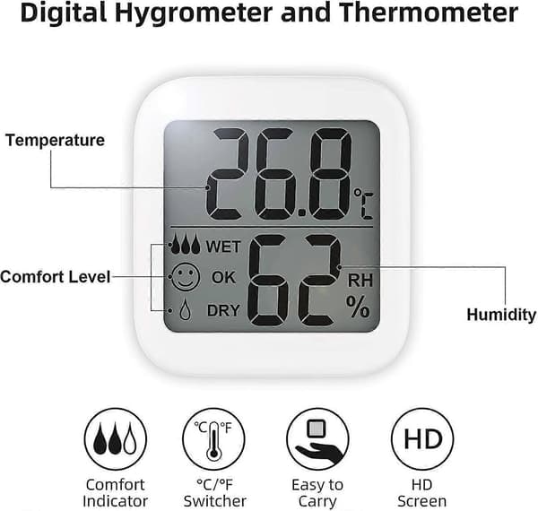 Romtemperaturmåler Hygrometer Digitalt Termometer Hygrometer, 2,1 \" Display Hygrometer Hygrometer For Barnerom, Stue, Etc. (hvit) (1 stk)