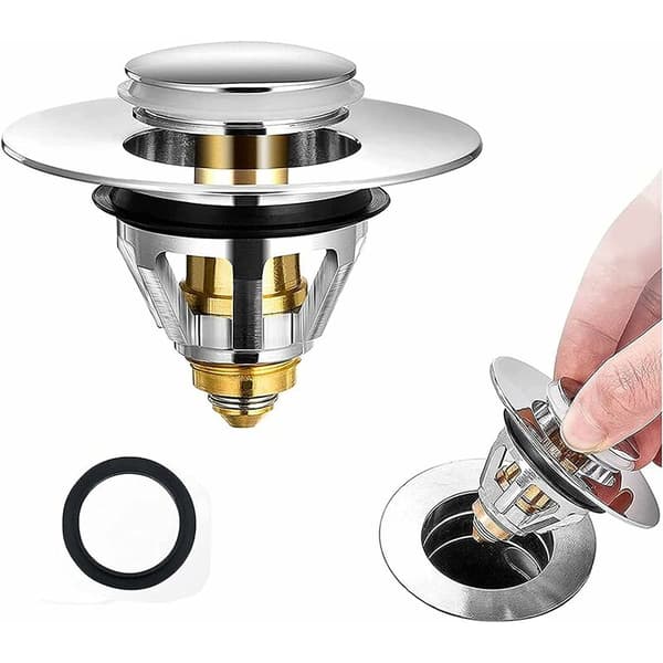 Universal Bathroom Drain Stopper, Rebounding Drain Plug, Stainless Steel