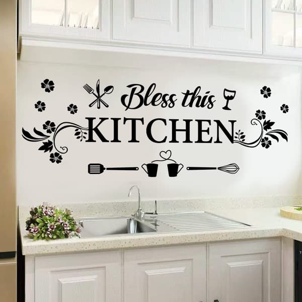 Kitchen Wall Decor Sticker Kitchen Quote Bless This Kitchen Wall Decals Flower Art Removable DIY Vinyl Wall Stickers for Kitchen