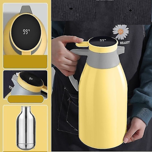 Isolerad vattenkokare med glasfoder, extra lång isolering, termos, hemmakaffe gul yellow 1000ml