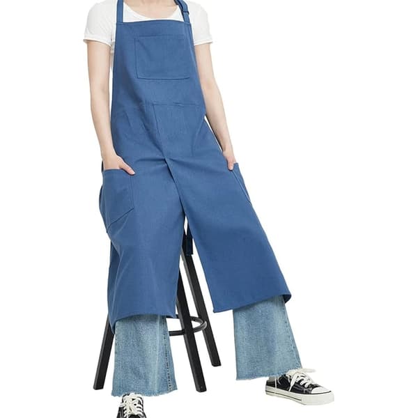 Hanging Neck Canvas Apron Long Style Pottery Apron with Split Legs