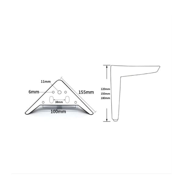 (18cm) Möbelben Set om 4 Svarta Triangulära Möbelben, Galvanisering Polering Process, för