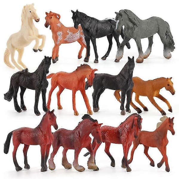 12-delt Mini Hest Legetøjssæt - Realistiske PVC Dyrefigurer til Børns Læringsspil