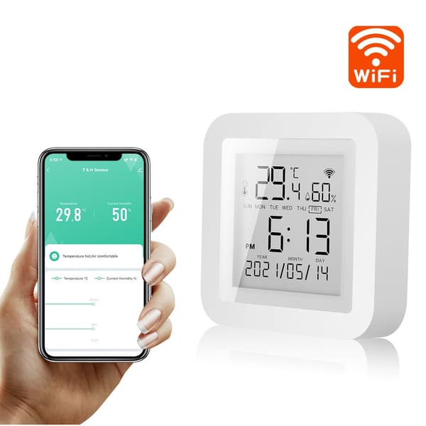 Wifi Termometer Hygrometer Innendørs Digital Temperatursensor, Kompatibel med Tuya Smart, 1 Sett