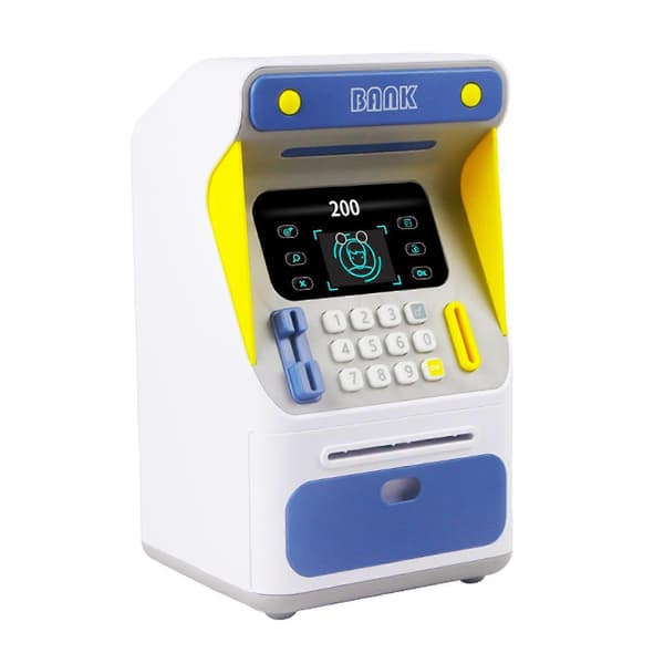 Mini minibank sparegris automatisk sparing for gutter jenter barn blå blue
