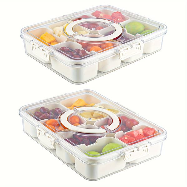 Serving Tray with 8 Compartments, Handle, Spacious Lid, Removable Snack Box and Fruit Container for Food Storage and Snack Organization 8cell 8cell