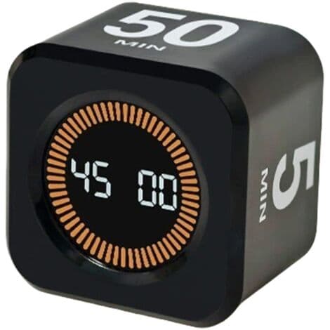 Kubisk visuell timer, roterende Pomodoro-timer, 5/10/25/50 minutter og tilpassbar nedtellingstimer, stille og summermodus, USB-C