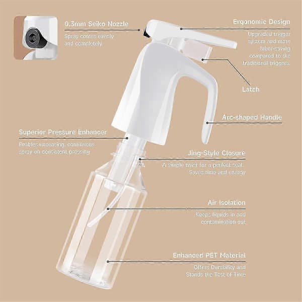 Continuous 200ml Atomizer Bottle for Hair Styling and Barber Use - Fine Mist, Portable Professional Grade