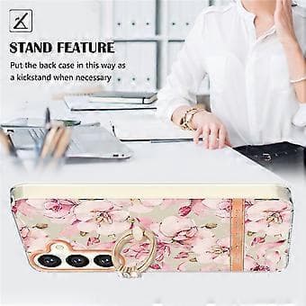 Compatible Back Cover for Samsung Galaxy S24 with Ring Stand Flower Pattern Electroplated TPU Case (Pink)