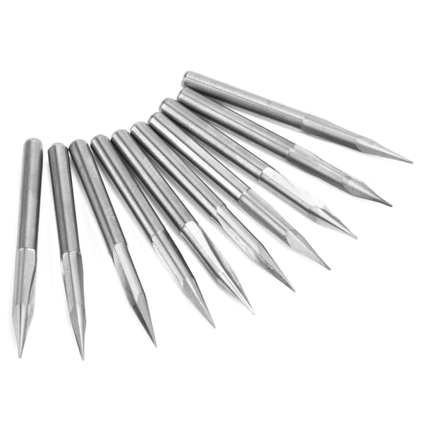 10 stk V-formet utskjæringskutter 3,175 skaft 2 fløyte hardmetallgraveringsbit (20x0,5)