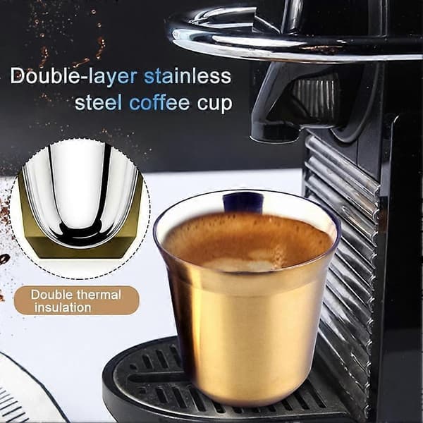 Kaffemugg i rostfritt stål, dubbelväggig söt kopp, 80 ml Espressoisolering Nespresso Pixie Kaffekapselformade Termoskaffemuggar