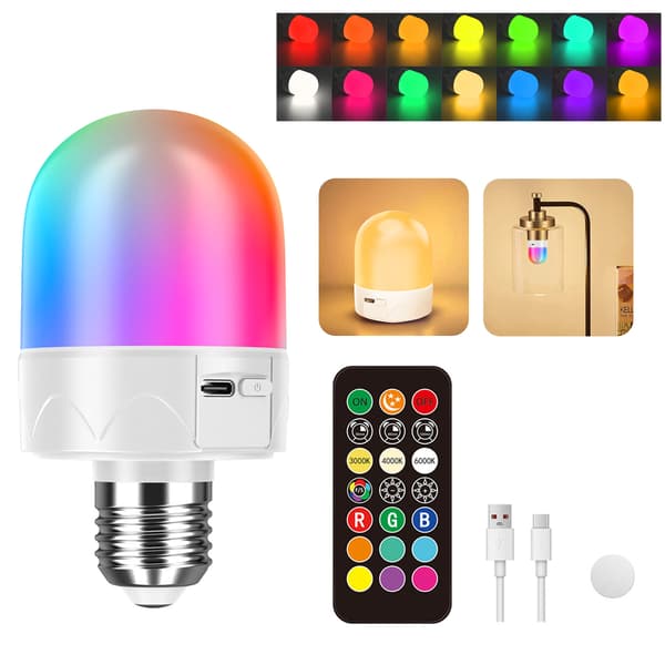 USB Rechargeable LED Lamp with Remote Control CCT+RGB+1800K Color Changing, Dimmable, Wireless Night Light