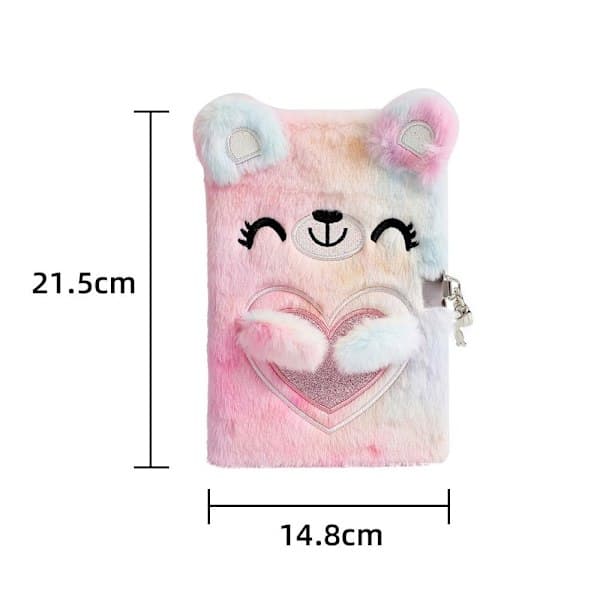 A5 Cartoon Bear with Lock Plush Notebook Purple