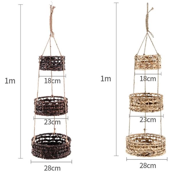Rattan Hanging Basket Flower Basket Woven Basket Hanging Planter Handmade Decoration Hanging Organizer, A