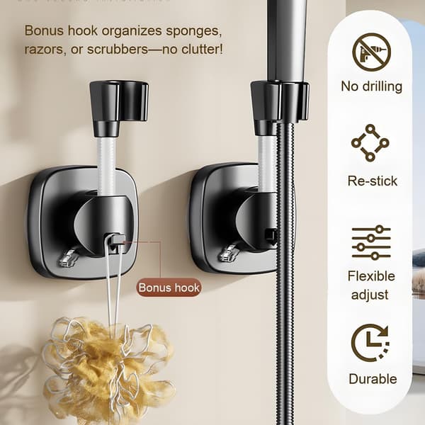 Suction Cup Shower Head Holder Adjustable Angle Spring Arm Flexible Wall Mount for Shower Hose Removable Handheld Bracket with Vacuum Lock