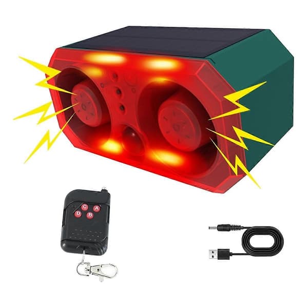 Solar Outdoor Motion Sensor Alarm with 13 Sounds, 130db Dual Speaker
