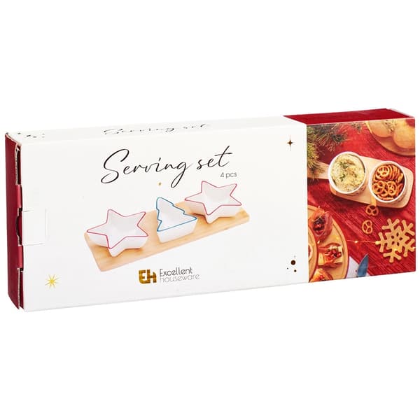 Snackskålset i porslin med bambubricka, 4 delar