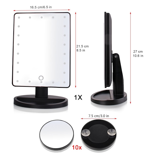 Vit Upplyst Spegel, 10x Förstorande LED Smink Spegel, LED Spegel, USB och Batteri Laddning, 180° Smink Spegel, Förstorande Spegel