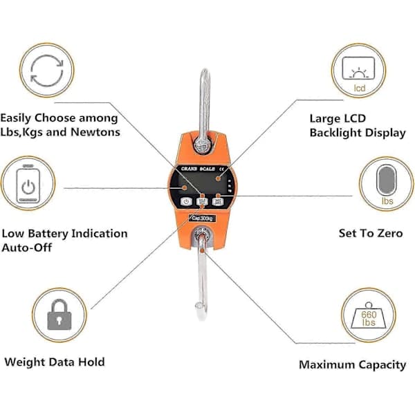 Electronic Scale 300kg Hanging Hook Scale LCD Dynamometer Industrial Hook Scale Weight Scale 300kg/600lbs