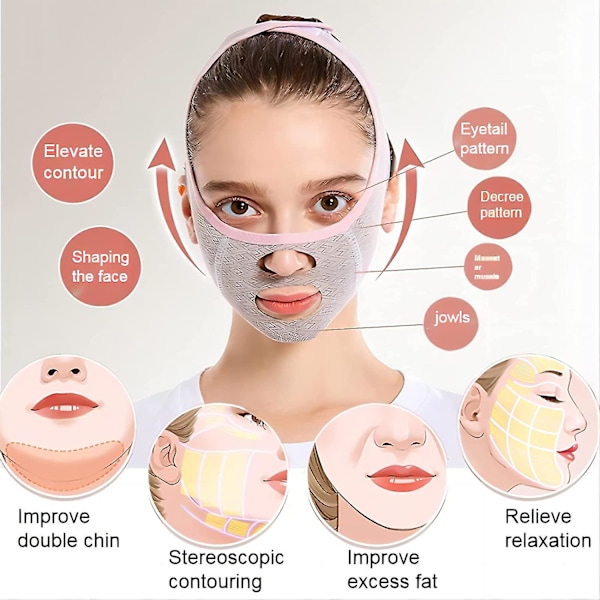 Skönhetsskulpterande sovmask, återanvändbar V-linjeformande mask, V-linjelyftande mask ansiktsslankande rem - Dubbelhakreducerare - XinHan 2Pcs