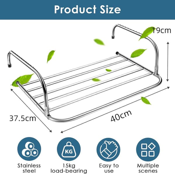 Foldable Stainless Steel Drying Rack 40 cm - for Balcony, Radiator, Hanging Drying Rack