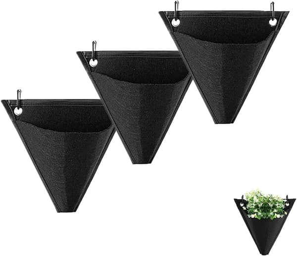 Väggmonterad växtpåse, vertikal planteringsficka, hängande planteringsväska, triangulär design (3 st)