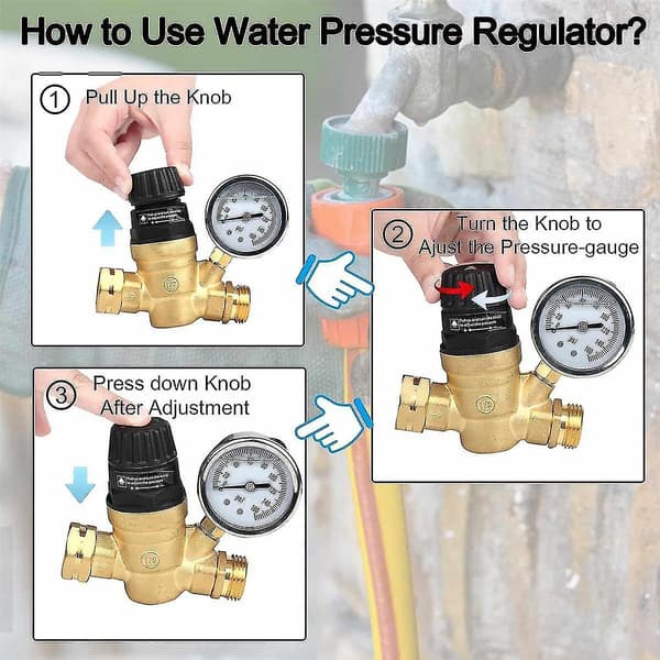 Vanntrykksregulator for campingvogn, justerbart håndtak, vanntrykksreduserer, vanntrykksregulatorventil