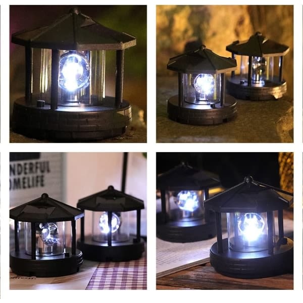 Aurinkokennokäyttöinen LED-lamppu pyörivällä kuusimetsäkuviolla puutarhaan ja nurmikolle, vedenpitävä, koristeellinen terassille, ulkokoristelu (musta)