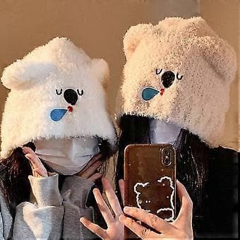 Blød damehat, stilfuld øre, vintervarm hat, trendy dyrehat til hverdagsstile til vinter, behagelig beige (beige)