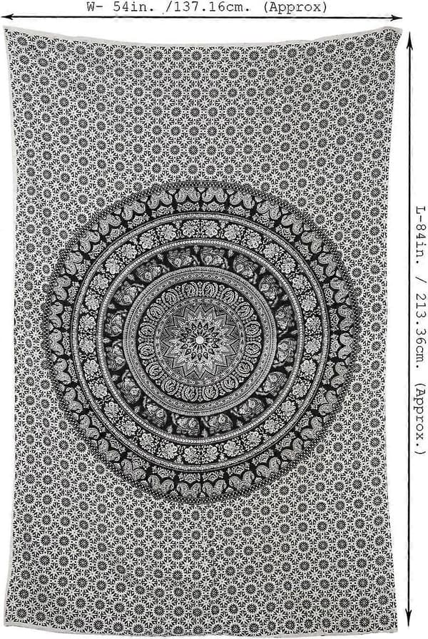 Mandala Tapestry Sort Hvid 148*200 cm Bomuld Boho Vægtæppe