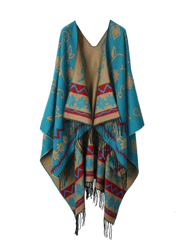 Dame Poncho Cape Sjal Blomstermønster