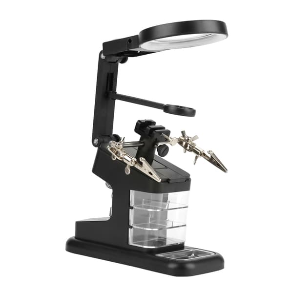 USB-loddestation med forstørrelsesglas og LED-lys Sort