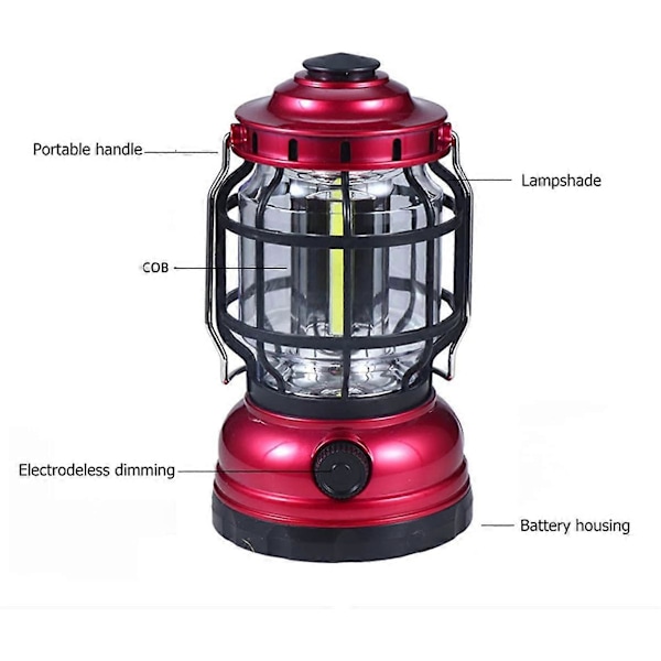 Bærbar retro LED-campinglampe - Bærbar campinglampe - Utendørs campinglykt - Bærbar campinglampe - Nattlampe (rød) B